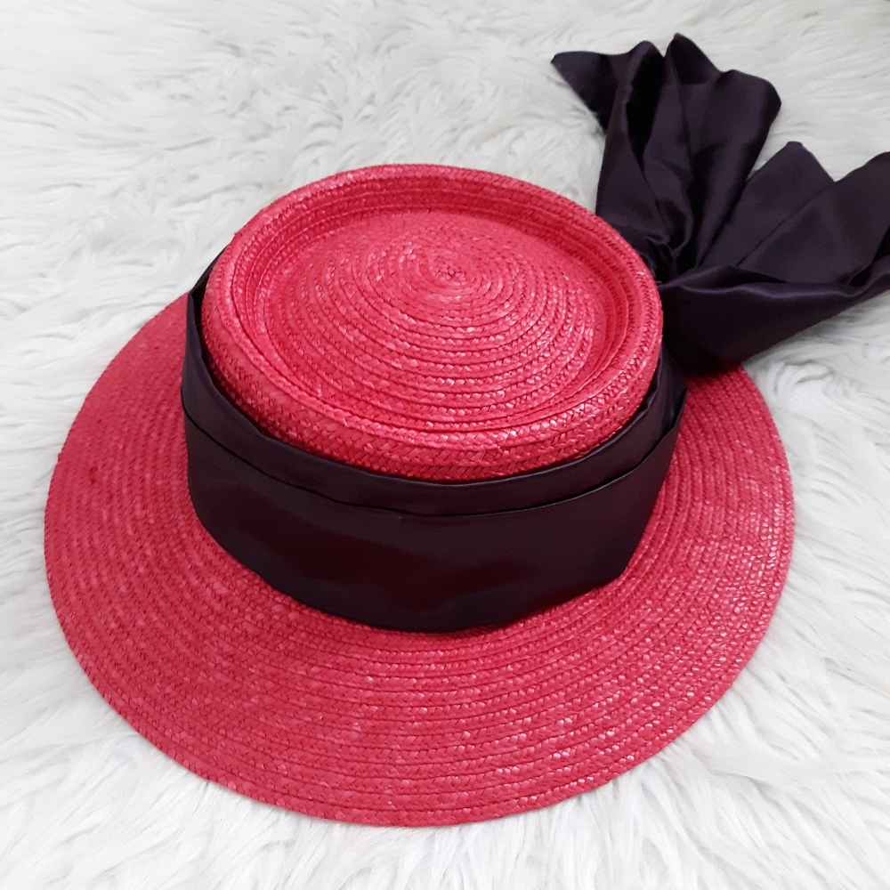 VTG Betmar NY Straw Satin Bow Hat